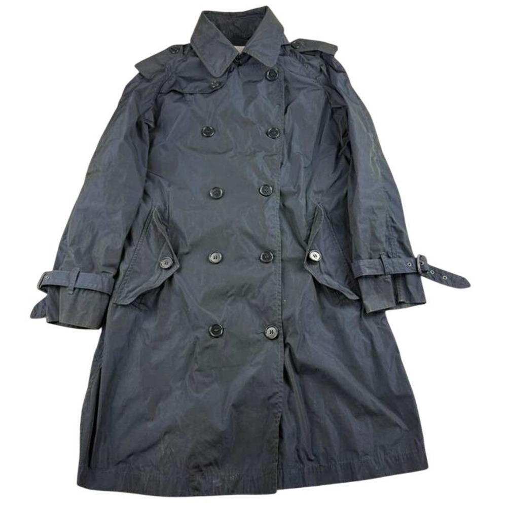 Aspesi Trench Coat Women M Black Light Double Breasted Belted Pockets Epaulettes